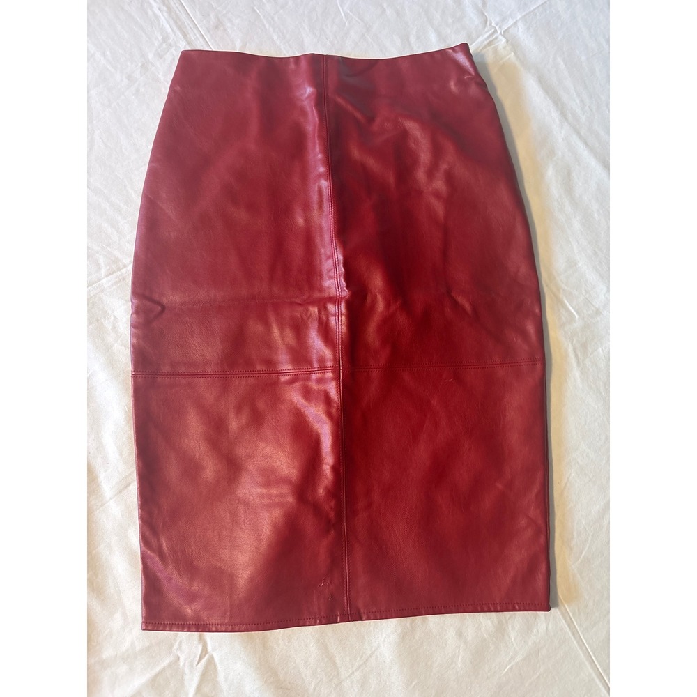 Lulus Pencil Skirt Womens Small Red Faux Leather VJ2935 Midi Slit